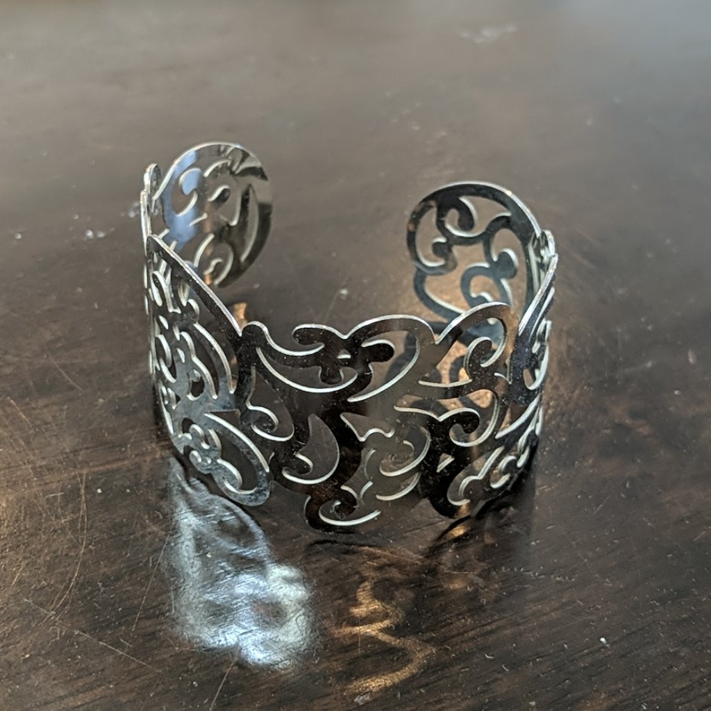 Stainless Steel Scrolled Womens Cuff Bracelet